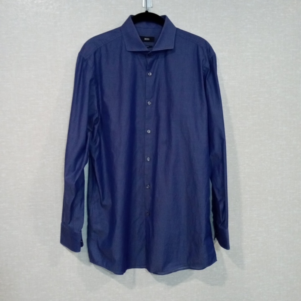 HUGO BOSS Men’s Blue/Purple Slim Fit Dress Shirt Size 16 X 32/33 Perfect Cond.